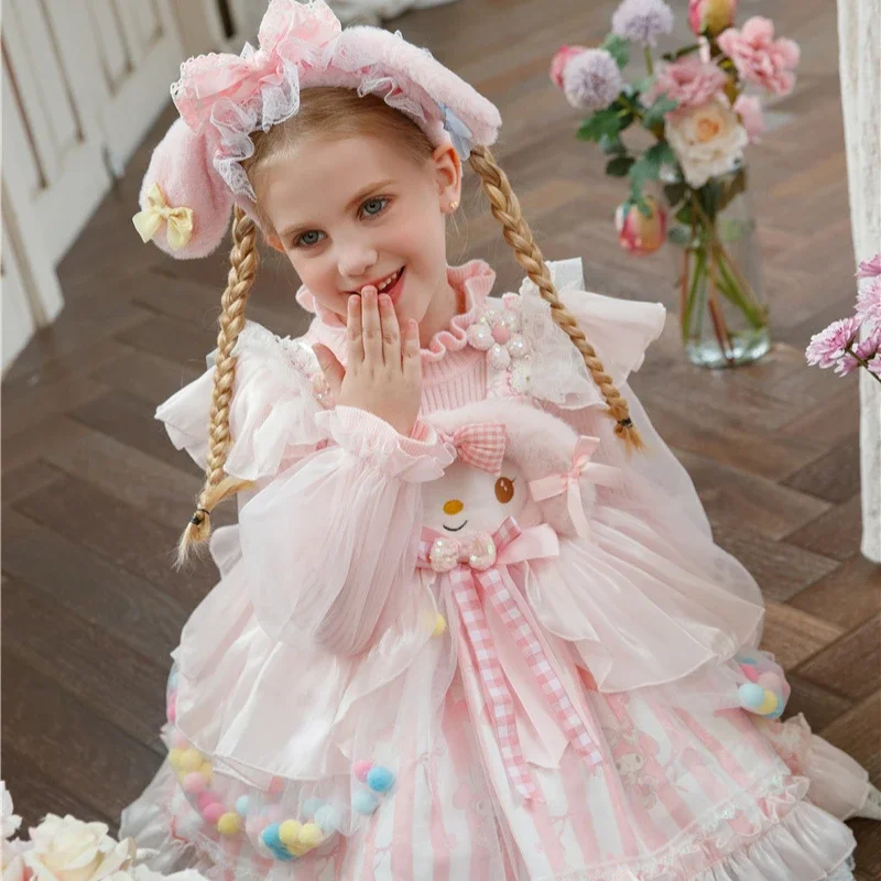 Anime Sanrio My Melody Children's Dress CosPlay Academy Style Pleated Skirt Girl Halloween Princess Clothes Girl Birthday Gift