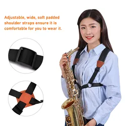 Adjustable Padded Leather Saxophone Shoulder Strap (Size M)