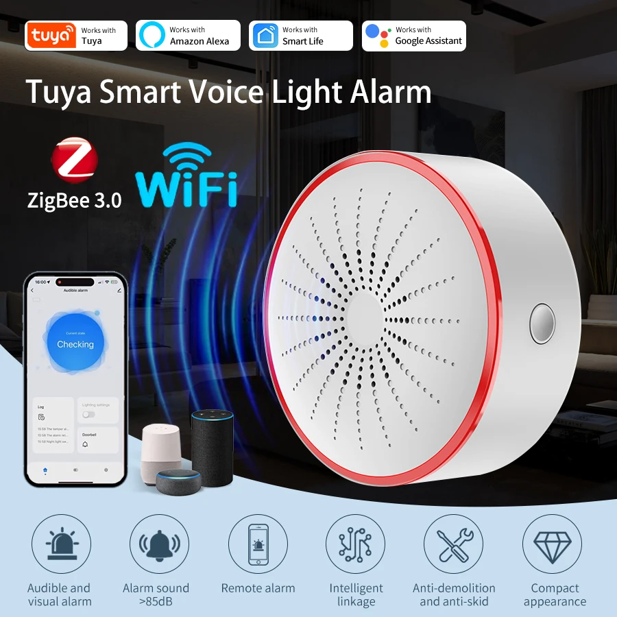 Tuya – système d'alarme intelligent, sirène Wifi Zigbee, pour porte de sécurité anti-cambriolage, capteur d'eau et de mouvement, Hub Zigbee, Assistant Google Alexa