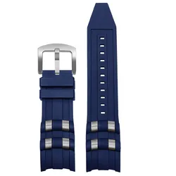 Durable 26mm Silicone Waterproof Watch Strap with Curved Interface - 26mm (Blue Silver - Silver)