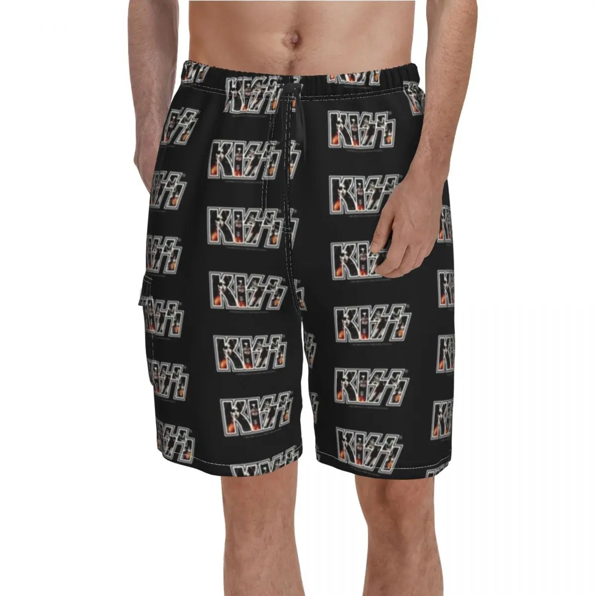 

Kiss Band Photo Board Shorts Kiss Fan Art Beach Shorts Trenky Men's Classic Print Swimming Trunks Plus Size 2XL