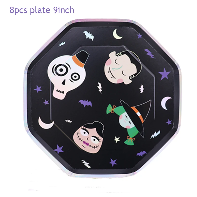 Halloween Geschirr Kürbis Hexe Nette Geist NapkinTableware Set Personalisierte Partei Besteck Nette Muster Papier Platten Servietten – Detail 1