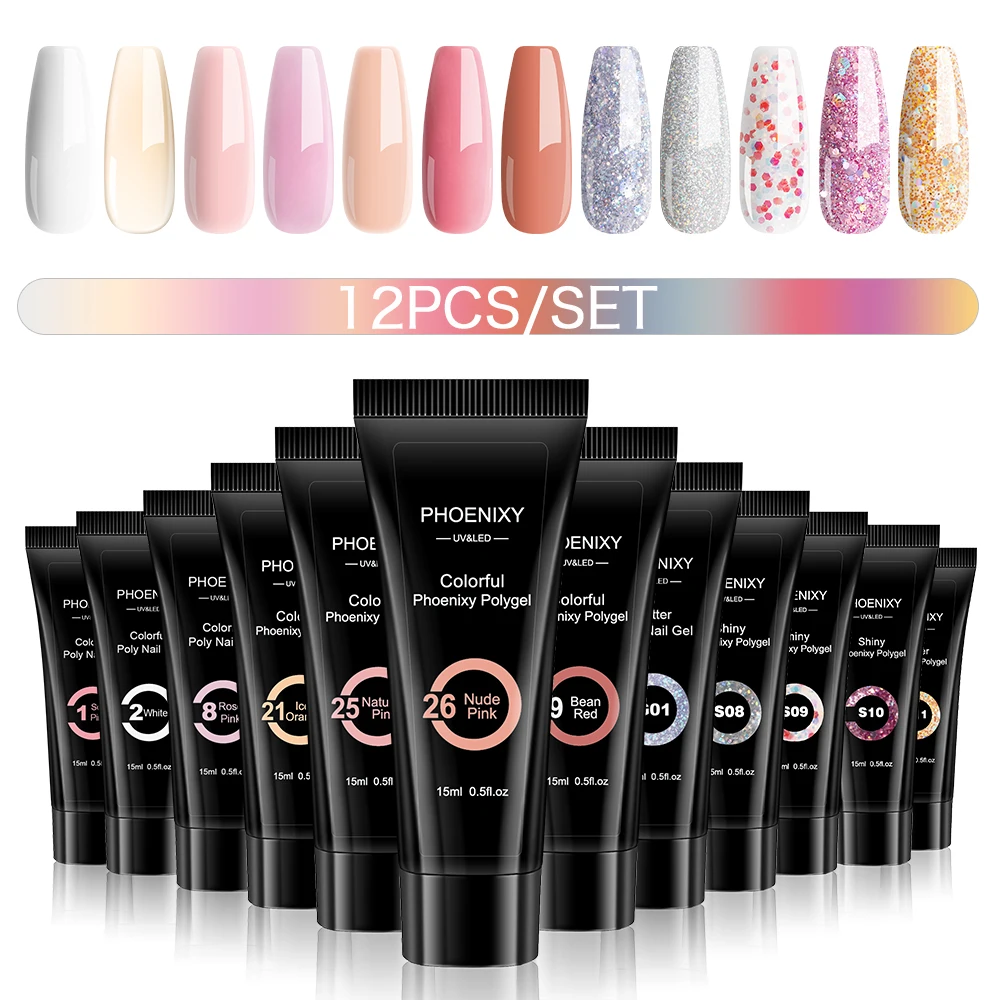 Phoenix Ixy 15Ml Poly Nail Gel Set Semi Permanente Acrilico Nail Art Extension Fast Builder Hybrid Uv Vernice Poly Uv Gel Nail Polish