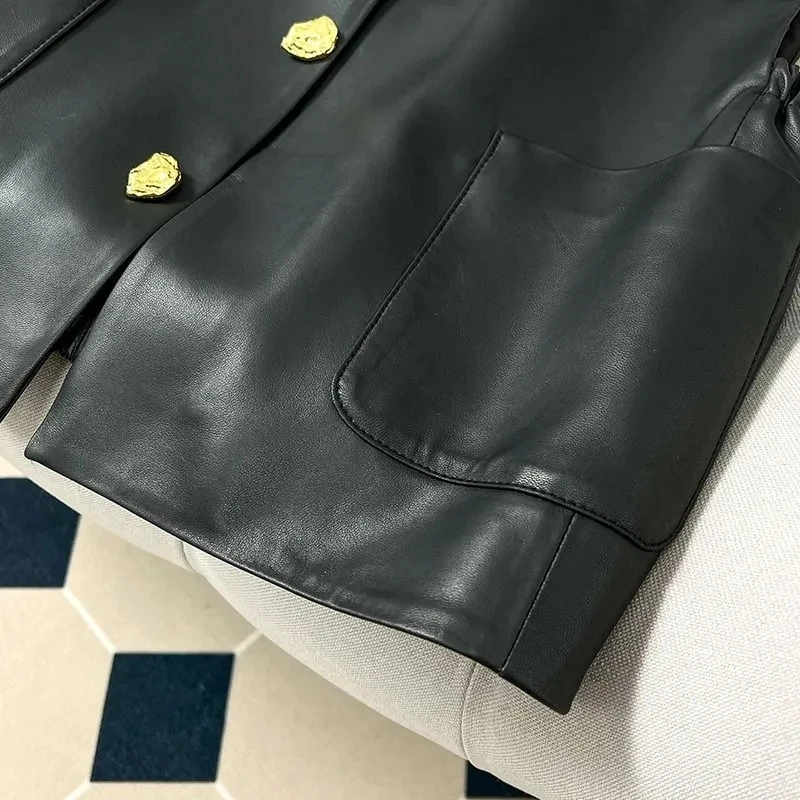 Spring Autumn New High-End Temperament Light Luxury Leather Vest Fashion Design Solid Color Cardigan Jacket Women's Vest Coat 6
