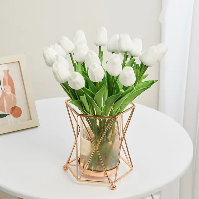 20 db Rózsaszín Tulipán Mesterséges Virágok Valódi Érintésű Hamis Tulipák Dekorációhoz 13,5 Hüvelyk Kb. 34,3 Cm Arti - Image 3