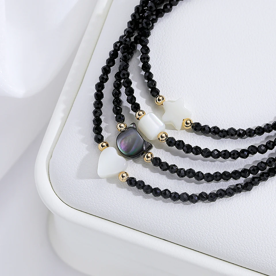 ネックレス・ペンダント Shell Necklace (Black) Choker Small Black Bead Necklace For Women Sea Shell Pendant