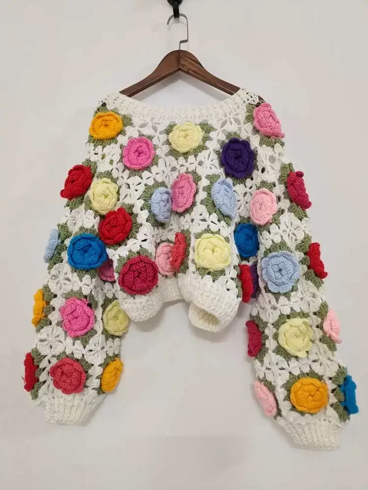 Boho Inspired Crochet ROSE cardigan sweater for women long