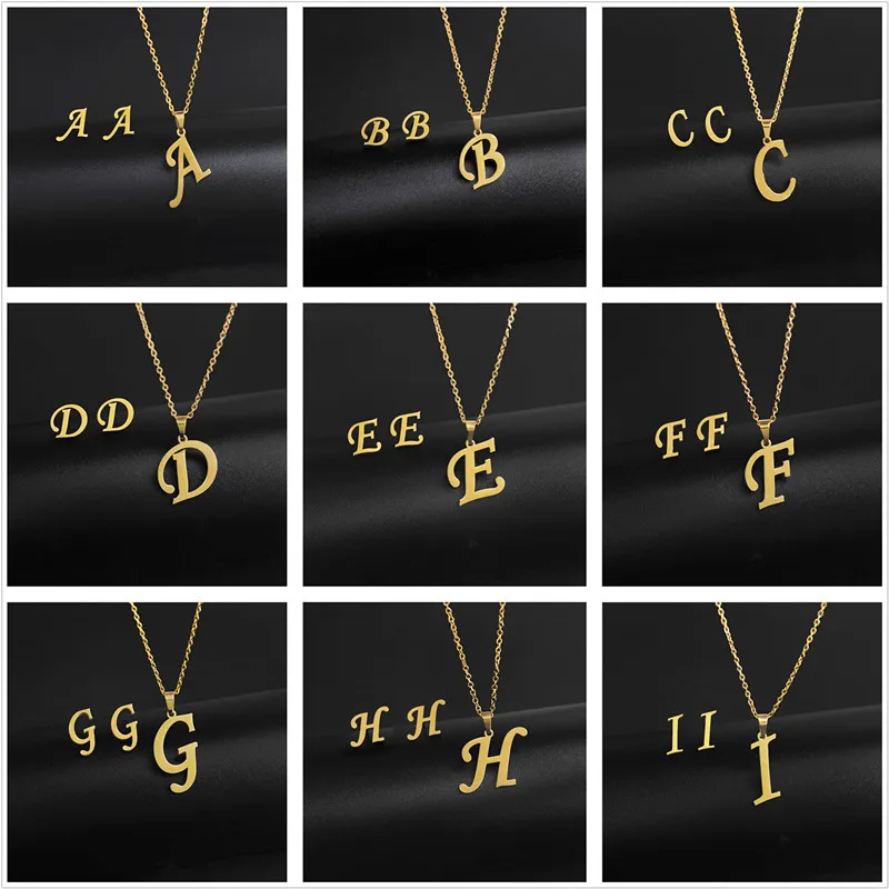 alphabet pendant necklace and earrings set
