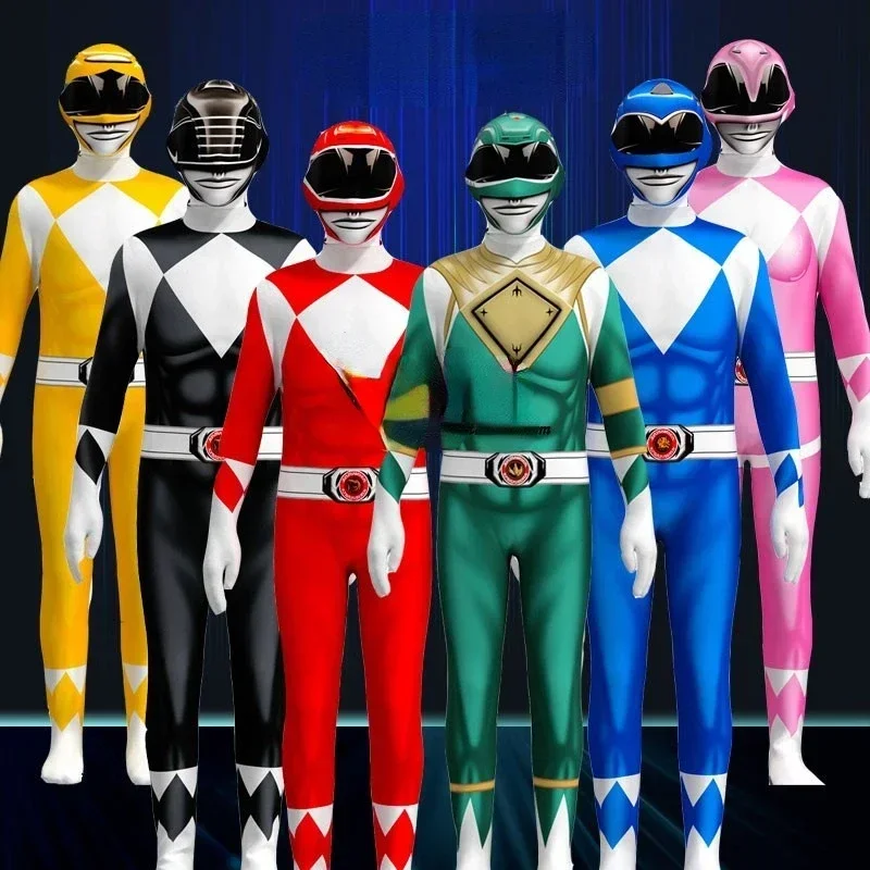 Fantasia Power Samurai Rangers Costume Cosplay Morpher Mighty Morphin Supereroe Maschera Tuta Zentai Suit Halloween Adult Kids