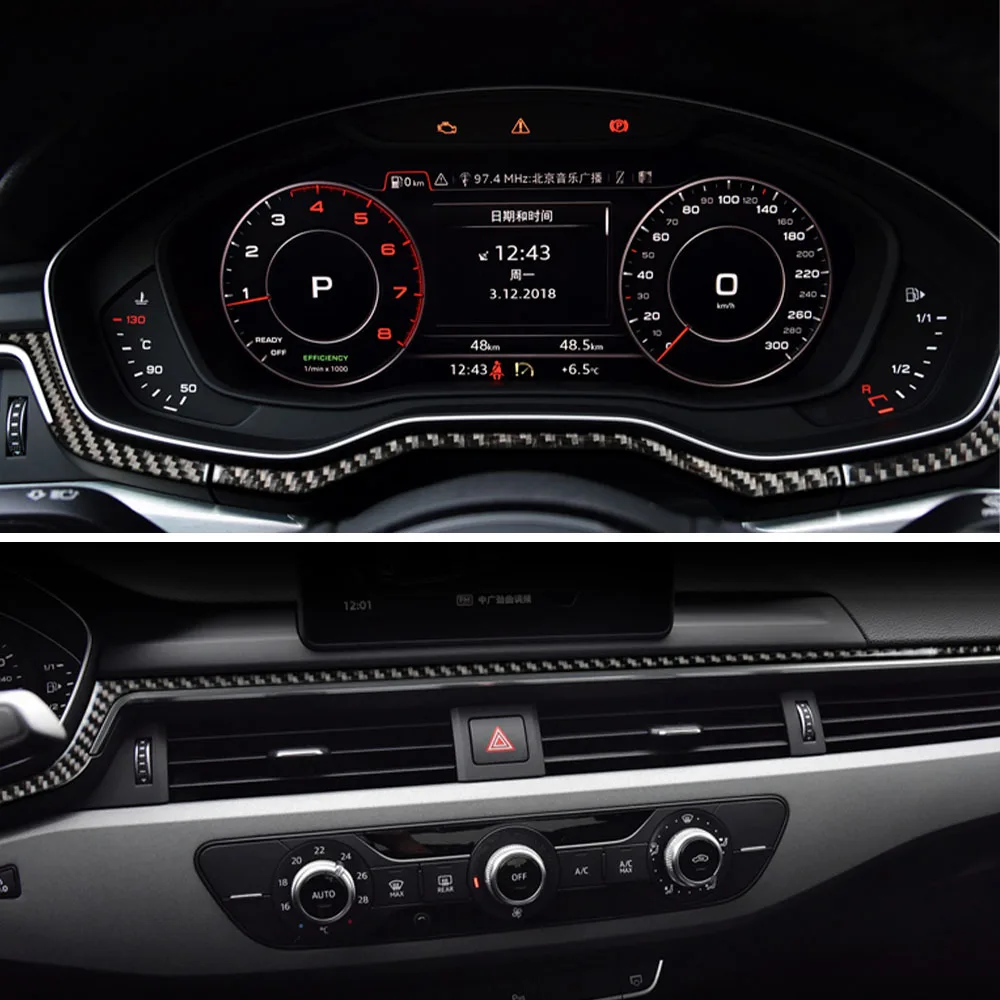 아우디 A4 B9 2017-2021 용 자동차 탄소 섬유 스티커, 인테리어 중앙 컨트롤패널 콘솔 장식 스트립, LHD RHD 액세서리