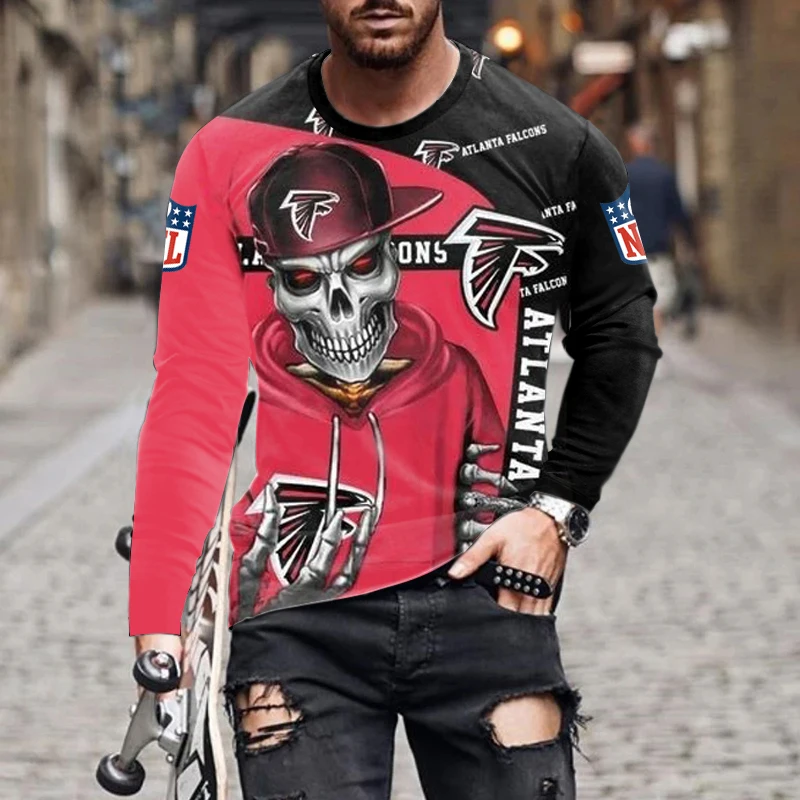 Printed Long Sleeve T-shirt 3d Men's Autumn Fashion Skull Shirt Hip Hop Street American Loose Top Vintage Oversized T-shirt 5xl