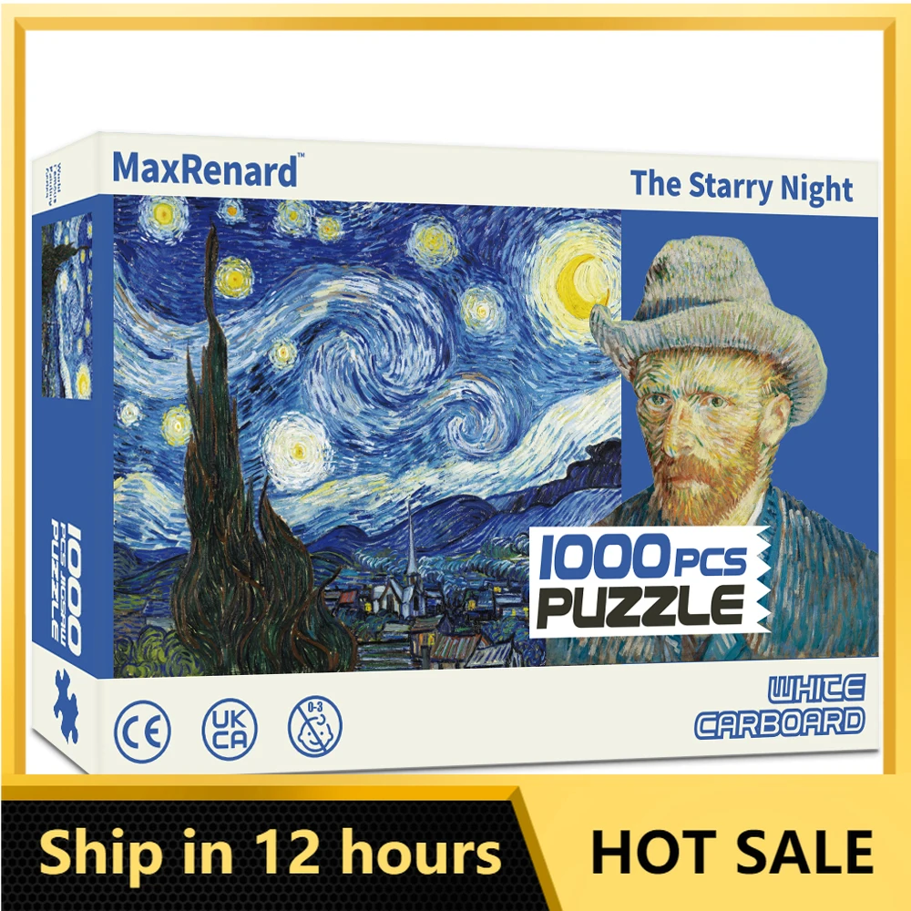 MaxRenard Jigsaw Puzzles 1000 Pieces for Adult High Quality Fine Art Collection Toy Van Gogh The Starry Night with Glue Sheets