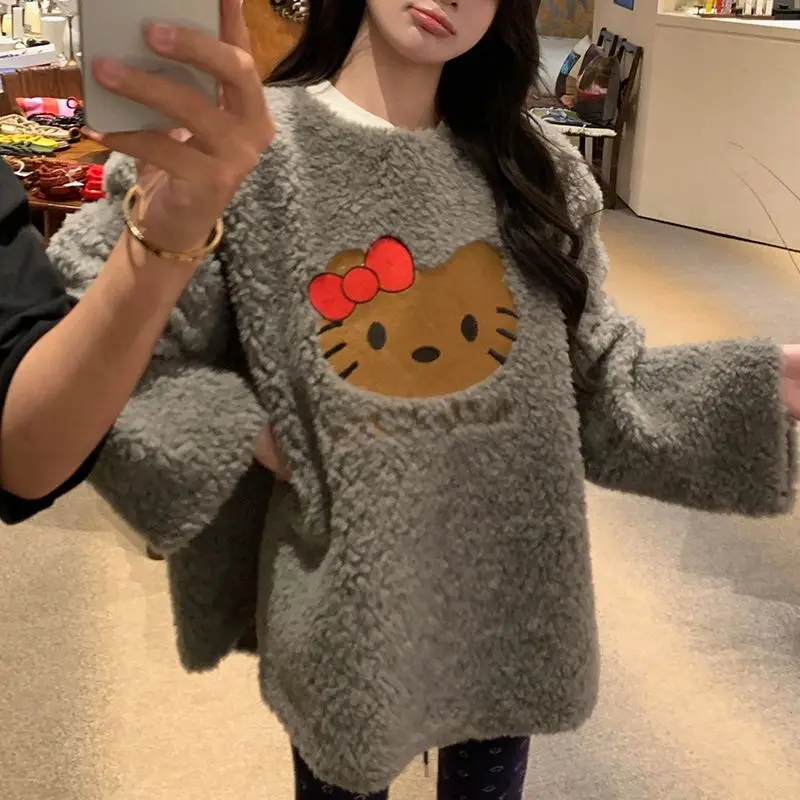 

Кавайный Sanrioed Hellokittyed аниме Новая Девочка милая Ветровка принт свитер милый мультфильм Осень и зима с длинными рукавами Свободный Топ