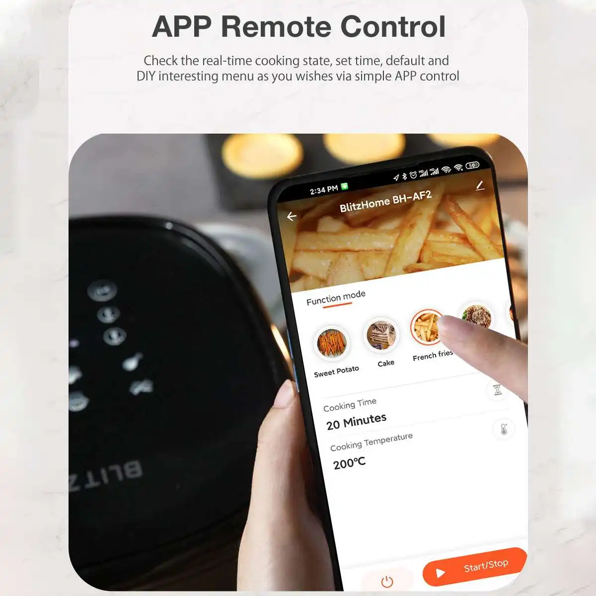 Fritadeira de ar com Controle de Aplicativo Receitas de Fritadeira de ar Circulação de ar Blitzhome Inteligente Melhor Rnc Tecnologia 360 ° Quente 1500w 5l ar com controle de aplicativo receitas de
