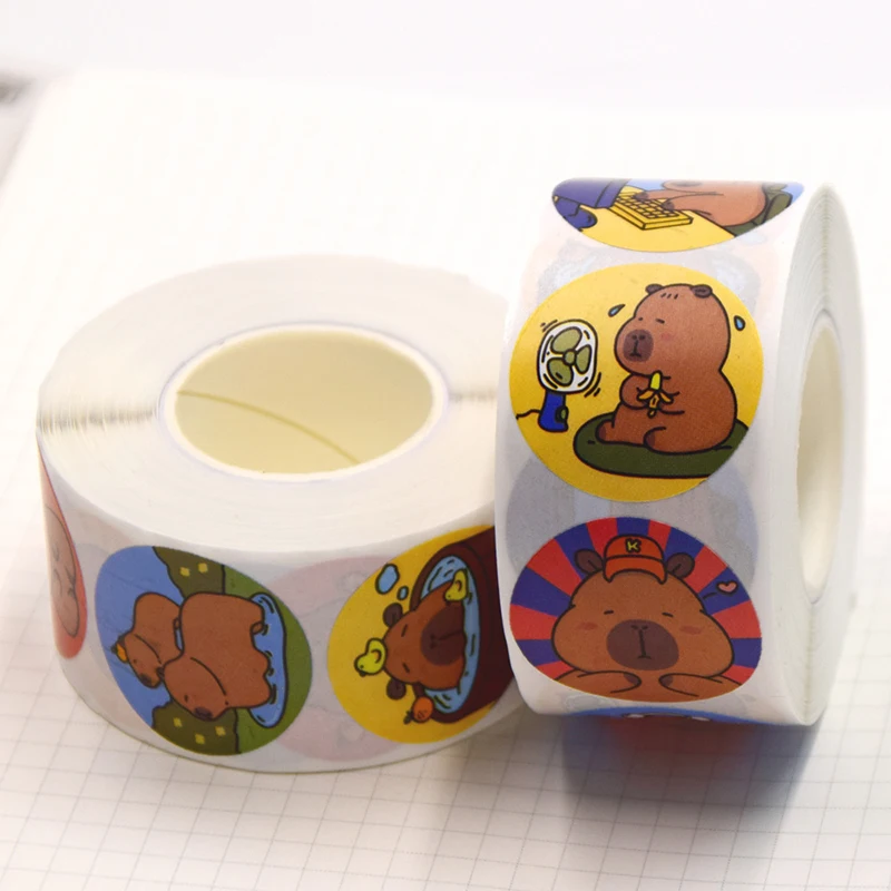 500 Pcs/roll Lovely Cartoon Capybara Animal Stickers Cute Reward Sticker Notebook Suitcase Laptop Stickers Decal