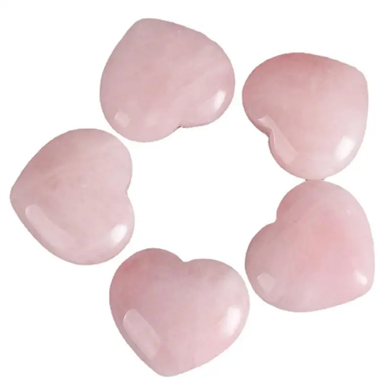 

40mm Semi-Precious Stone Crafts Rose Quartz Crystals Carved Crystal Heart for Souvenirs Gift 1pc