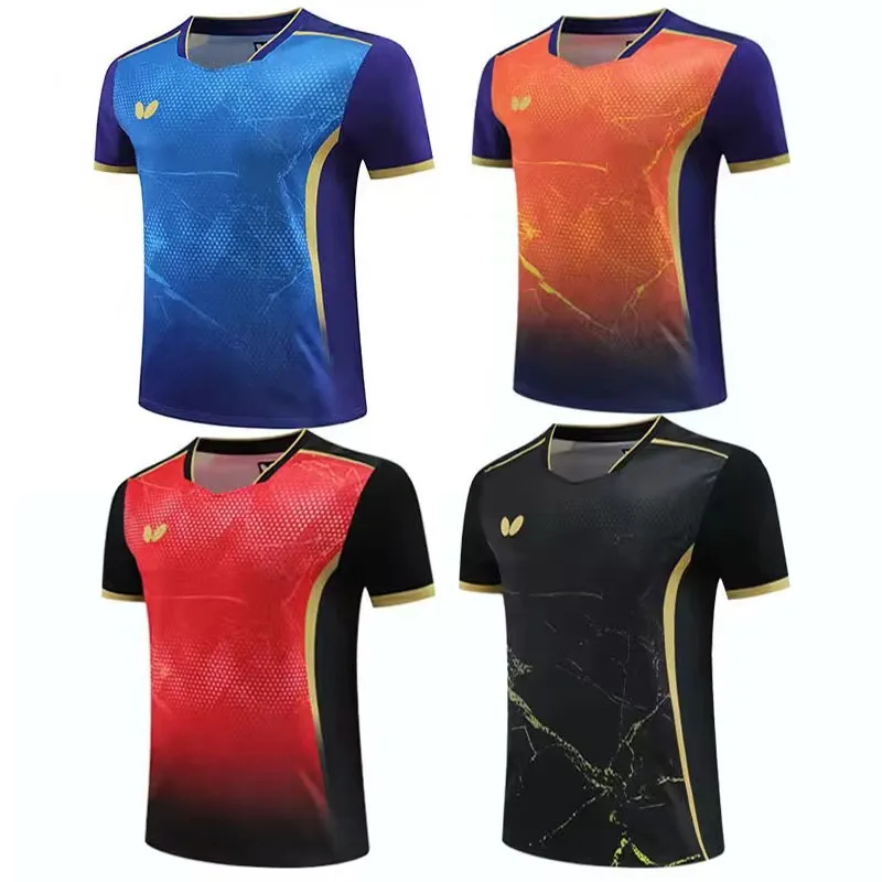 Men Women Table Tennis Quick Drying T-shirt Breathable Light Badminton T-shirt Lapel Team Pattern table tennis shirts