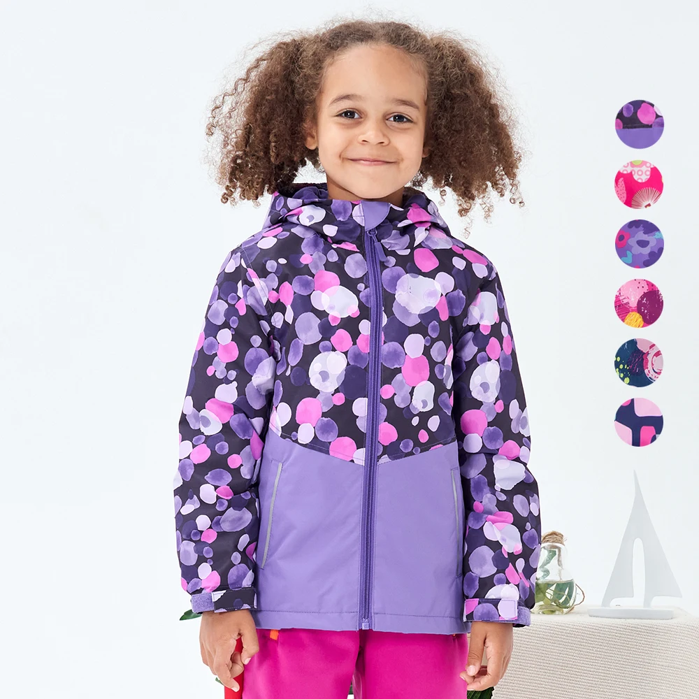 

New Spring Autumn Lightweight Patchworks Outer Jackets Kids Flush Lined Waterproof Windproof Outerwear Girls Hooded Floral Coats