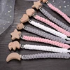 Simple Crochet Cotton Cloth Baby Pacifier Chain Moon Heart Beech Wood Clip For Handmade Baby Nipple Soother Chain Teething Toy 4