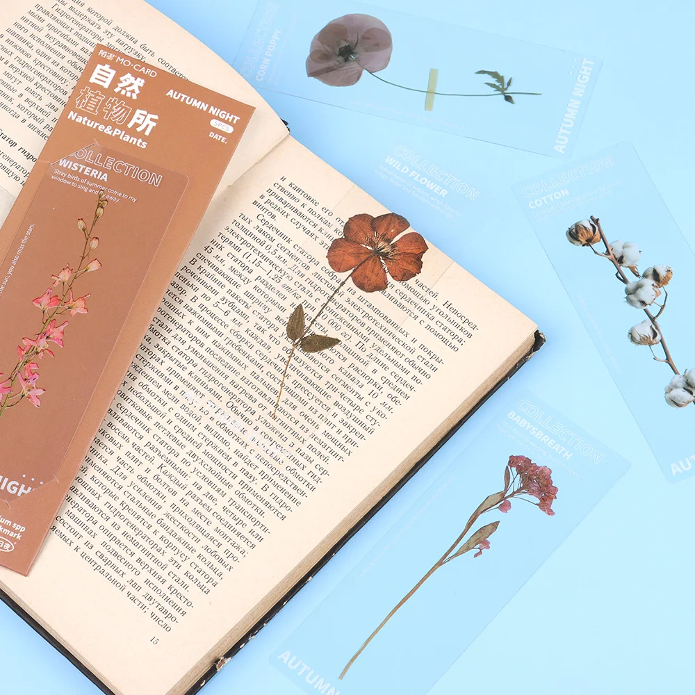 Nature Plants Bookmarks PET Translucent Flower Specimen Bookmarks Leaf Vein Book Note Marker Card Book Marker 5Pcs/Set floral painting bookmark,bookmarks stationery supplies,retro flower bookmark
