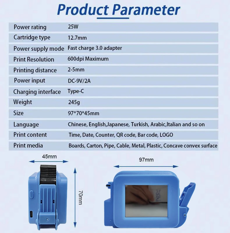 XMINI 12.7mm Portable Mini Printer Handheld Inkjet Printer Text QR Barcode Batch