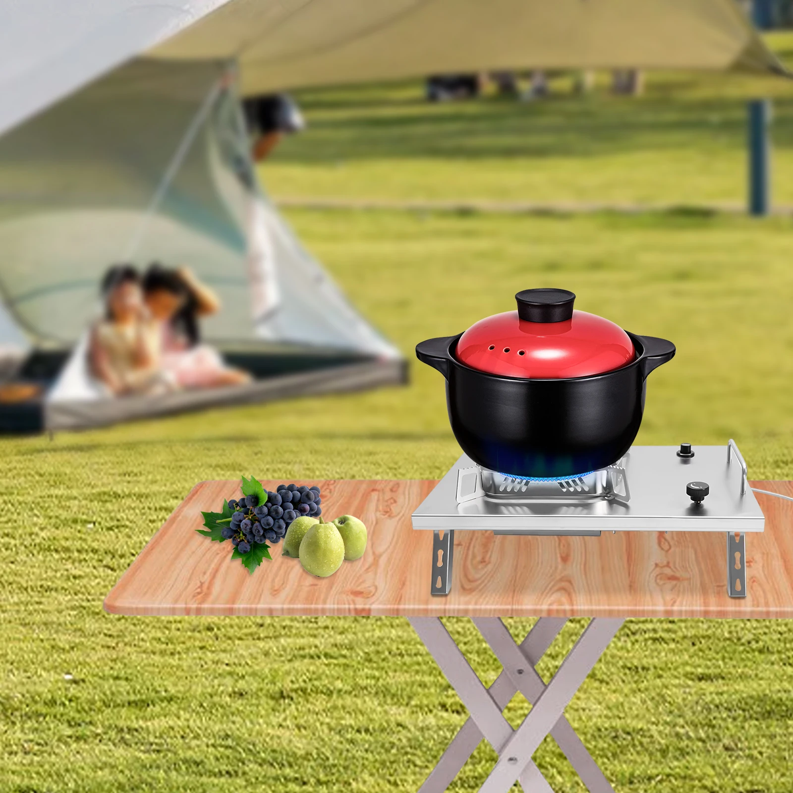 Windgeschützter Campingkocher Tragbarer Kocher mit Verstellbaren Brennern Klappbarer Tisch-Campingkocher – Detail 6
