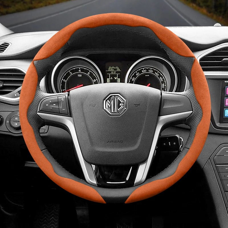 Enhanced Non-Slip Suede Steering Wheel Cover with Buckle Design