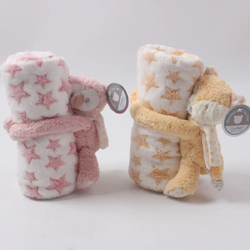 Baby Blanket with Doll Warm Quilt for Newborn Bedding Baby Swaddle Wrap Flannel Lamb Soft Baby Stroller Blanket 2