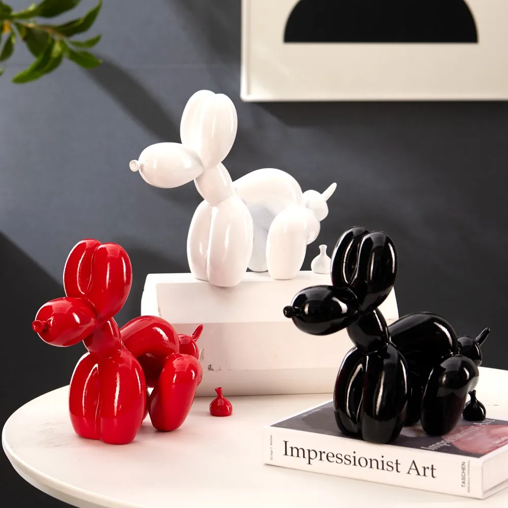 Vilead-Statue Pop Art en résine avec ballon drôle, sculptures de chien caca, ornement blanc et rouge, accessoires de décoration pour la maison, objet
