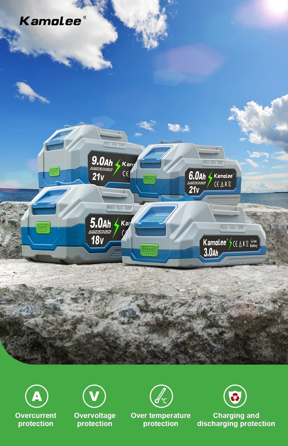 Kamolee 21V 6000mAh Lithium-Ionen-Akku mit 2 Akkus, geeignet für Kamolee Elektrowerkzeuge – Detail 1