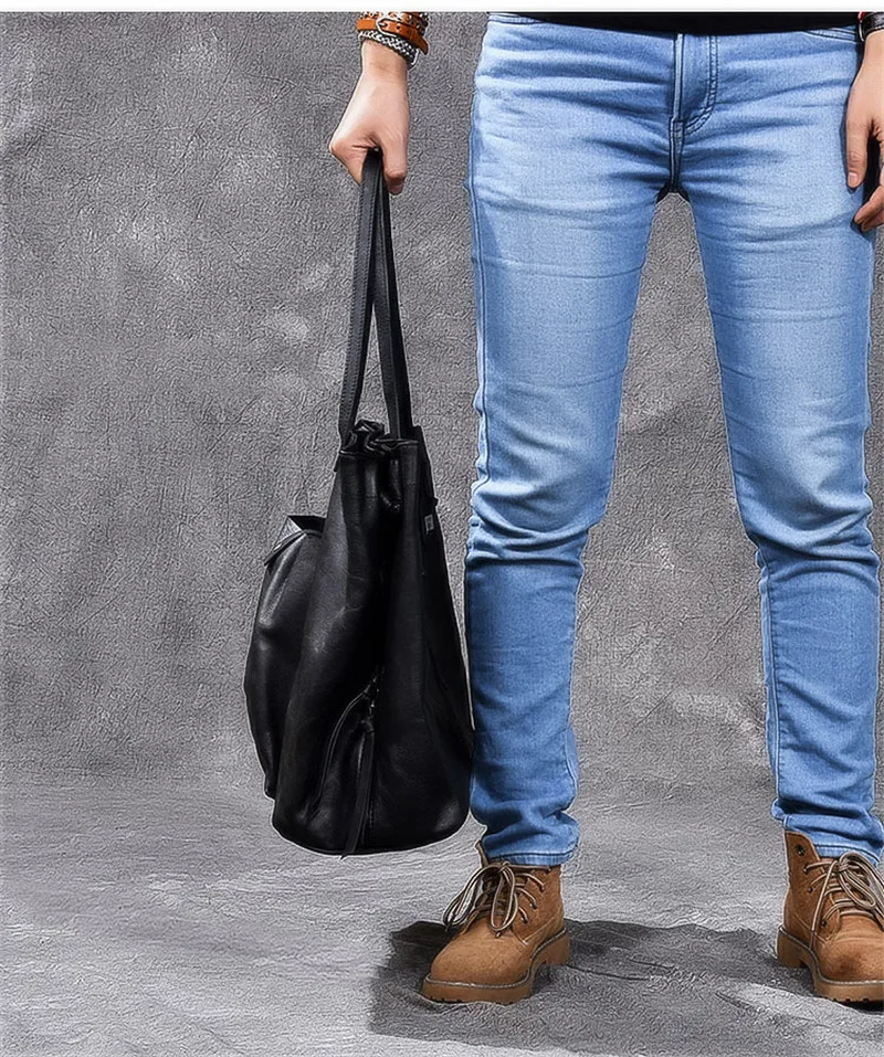 Genuine leather large capacity black tote bag luxury men's handbag designer casual real cowhide women's work travel shoulder bag