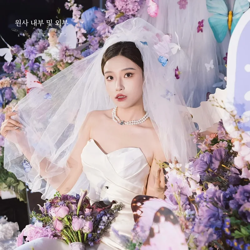화려한 나비 머리 베일 절묘한 요정 숲 스타일 신부 베일 웨딩 액세서리 약혼 사..