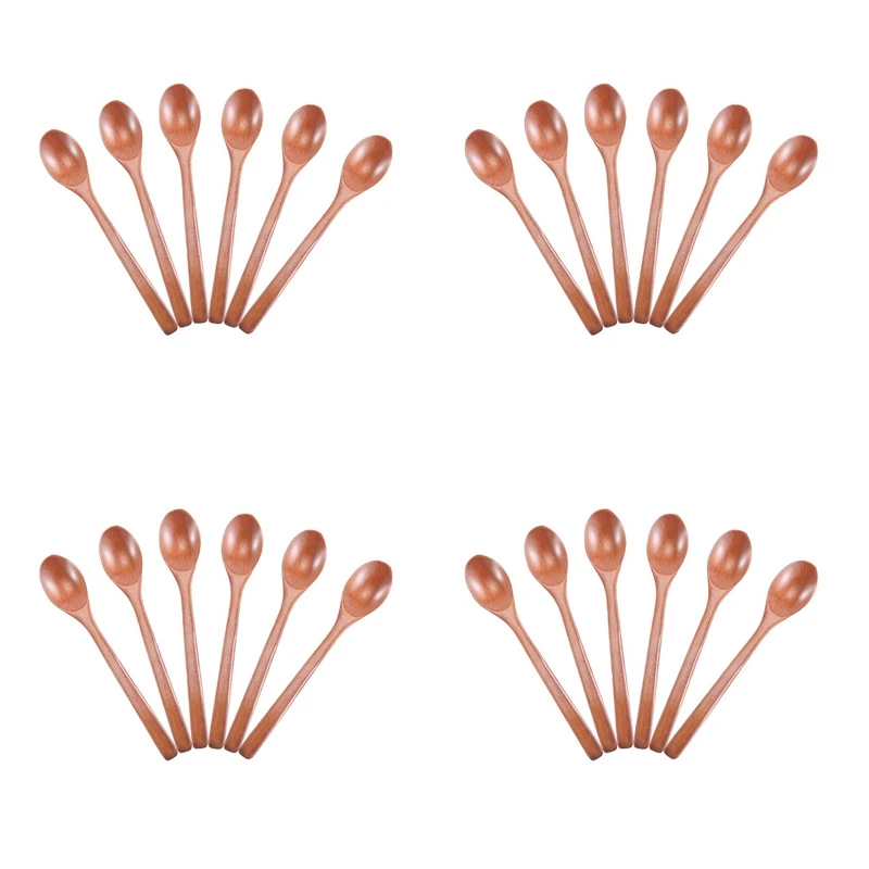 

LUDA Wooden Spoons, 24 Pieces Wood Soup Spoons For Eating Mixing Stirring, Long Handle Spoon Kitchen Utensil