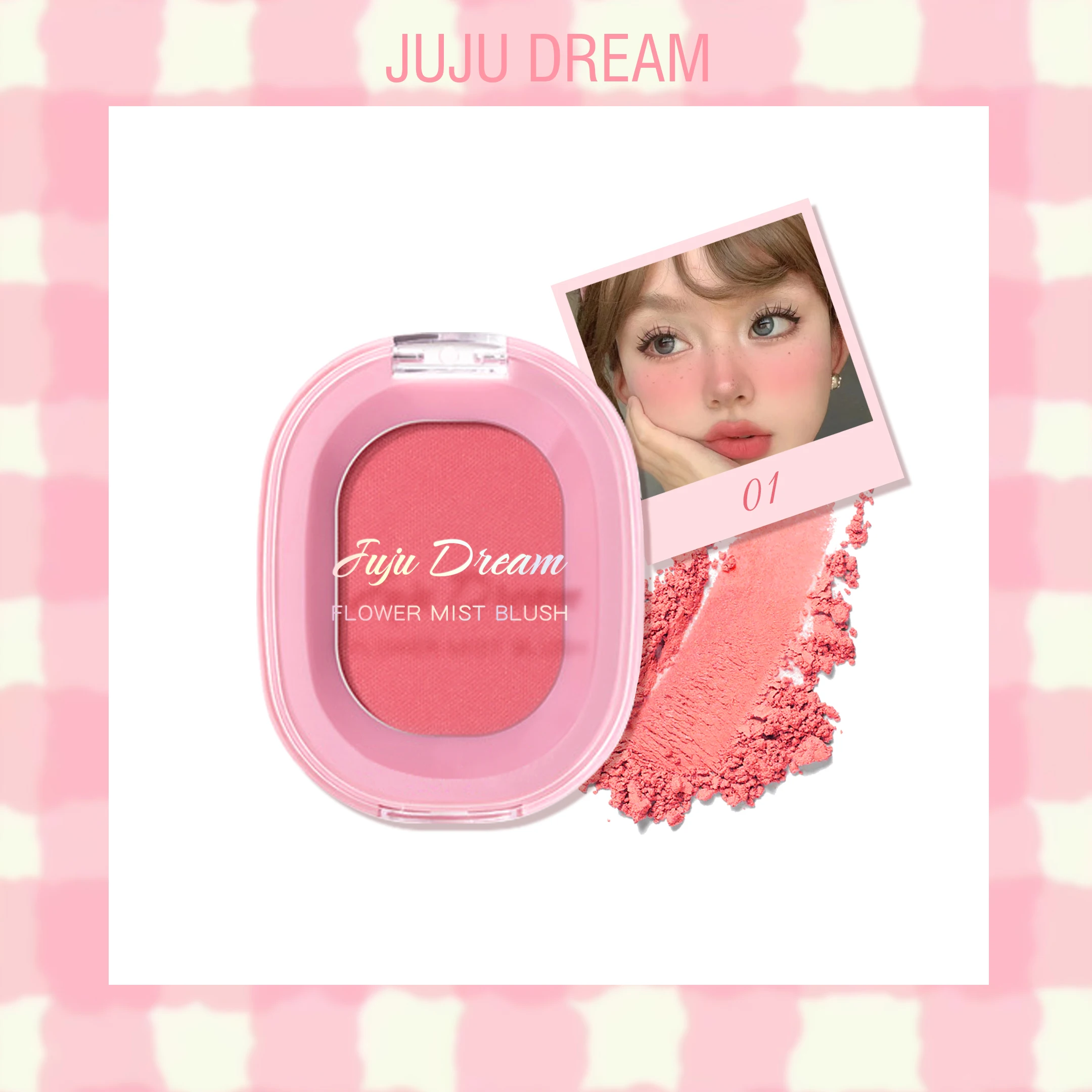 Description Picture 2 of itemMonochrome flower mist blush powder fine matte brightens rouge natural nude powder pink trimming blush