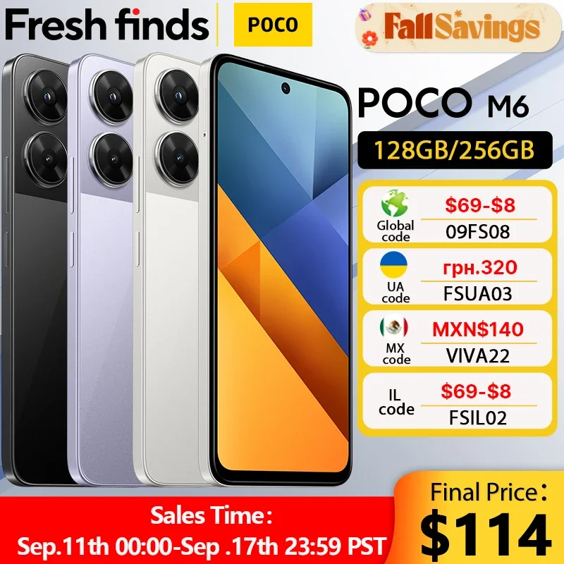 Xiaomi Poco M6 (Smartphone), 6 GB 128 GB, MediaTek Helio G91-Ultra, 6.79 Inch Display, 108 MP Main Room, 5030 mAh Battery, 33 W Fast Charge, Silver