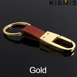Sleek Minimalist Leather Keychain - Elegant Key Holder with Premium Stitching (Gold)