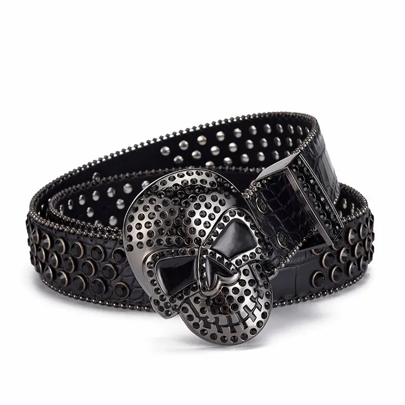 Women's Jeans Skull Head Buckle Rhinestone Belt Y2K Belt Shiny Rivet Design Pu Belt Artificial Diamond Belt Punk Rock Men's Belt