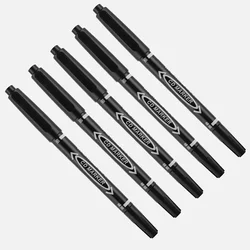 Twin Tip Permanent Marker - Set of 5/10 in Assorted Colors | Fine Tip Ink Pens for School & Office Supplies (Black-5Pcs)