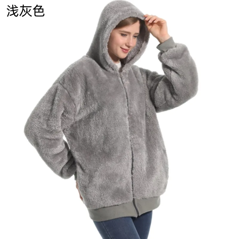 Winter Hoodie Unisex Polyester Fleece Warm Coat Top Thicken Velvet Sherpa Clothing Solid Funny Print Teddy Coat