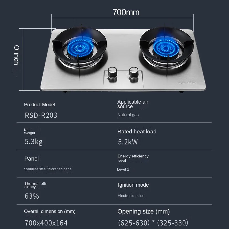 Double Burner Gas Cooktop Stainless Steel Natural Gas Propane Cooktop 5.2kW Large Fire Power
