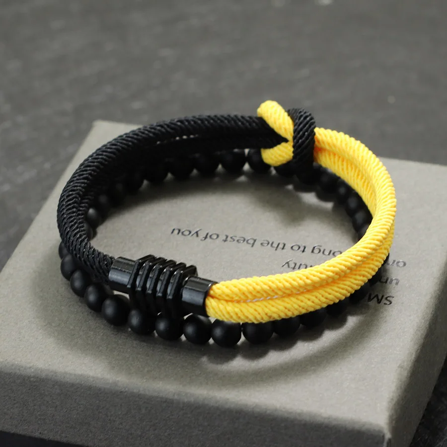 Men Knot Rope Bracelet Yellow Blue Adjustable Distance Magnet Buckle