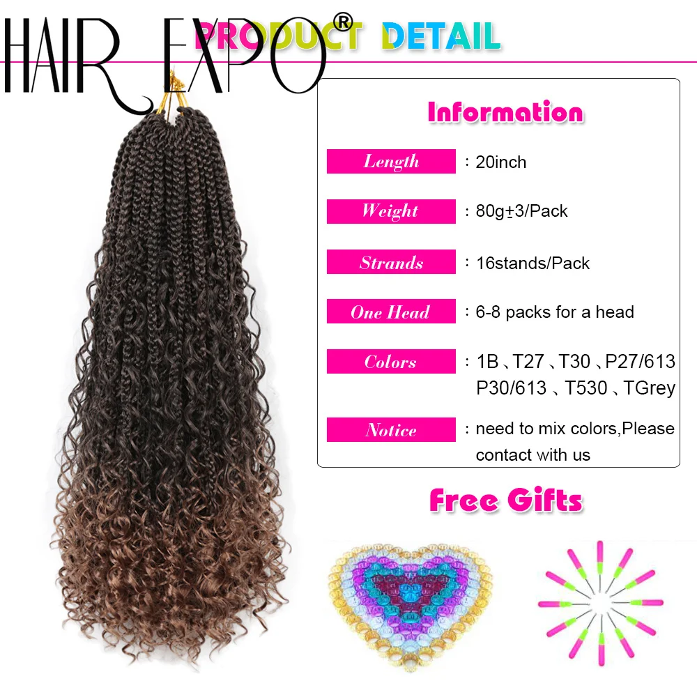Boho Box Braids Crochet Hair Synthetic Goddess Box Braids Braiding Hair Extensions Bohomian Crochet For Black Women