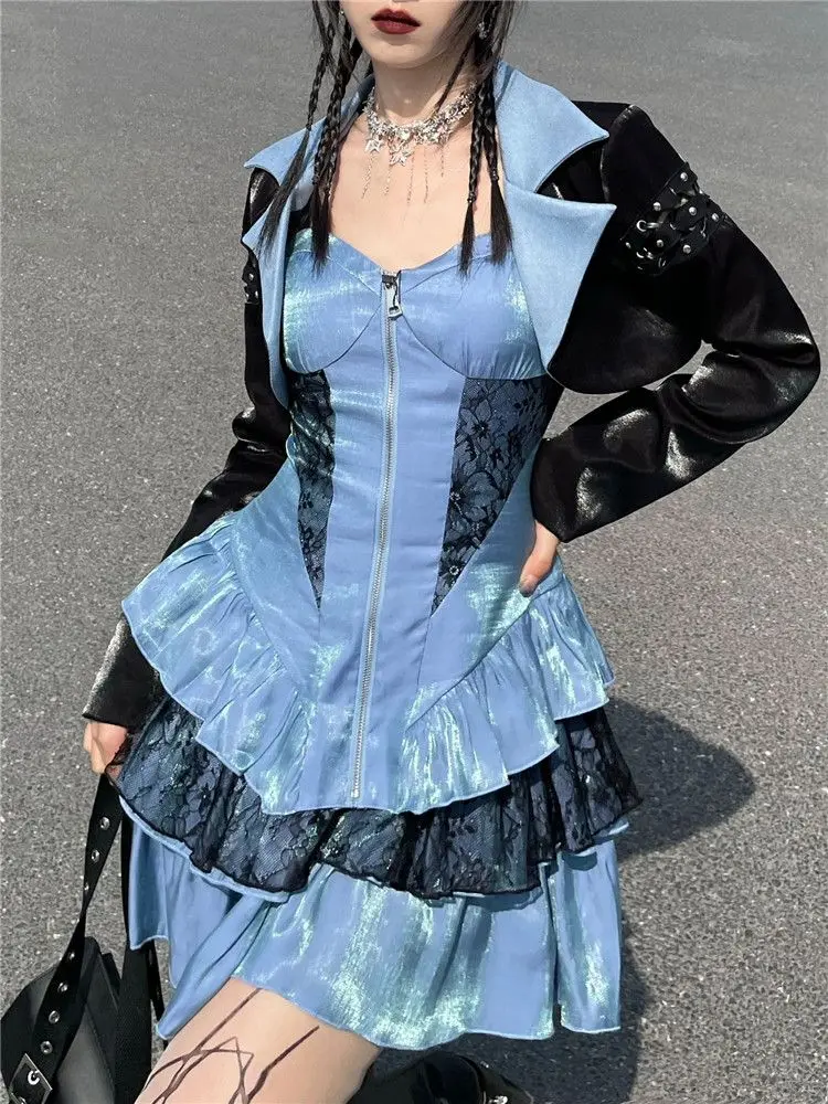 

High End Hotgirl Clothes Cool Skirt Set Slim Waistband Ins Strap Skirt+waist Seal Two-piece Set Cosplay Party Women's Clothing