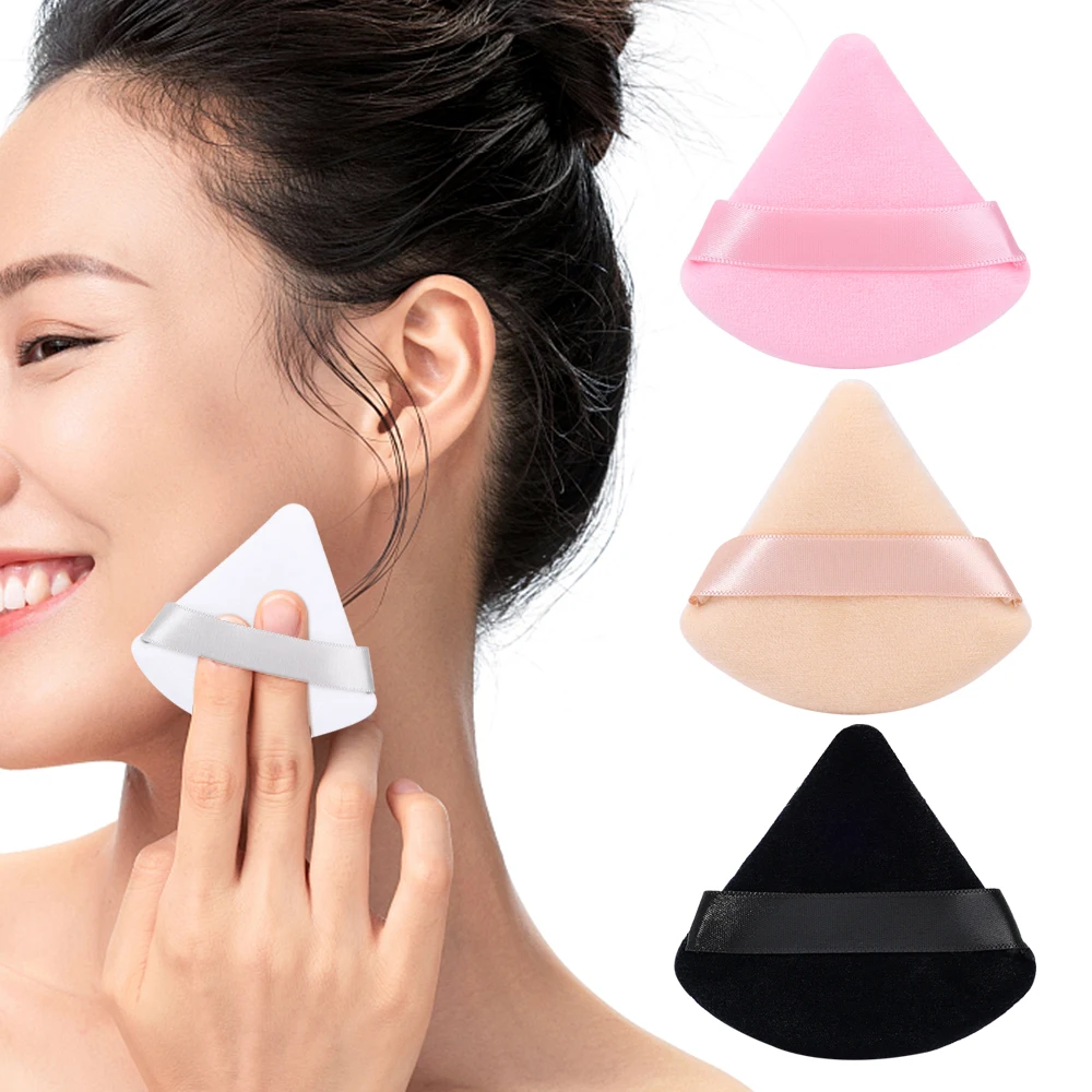 1-60pcs Triangle Velvet Powder Puff Soft Washable Sponge Black Pink Cosmetic Puffs Loose Powder Facial Beauty Makeup Accessories 3