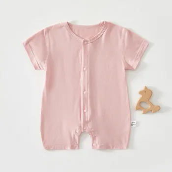 بدلة أطفال صيفية بأكمام قصيرة بدون عظم بدلة زحف للأطفال حديثي الولادة ملابس رائعة وقابلة للتنفس من القطن الخالص 0-1 سنة 6