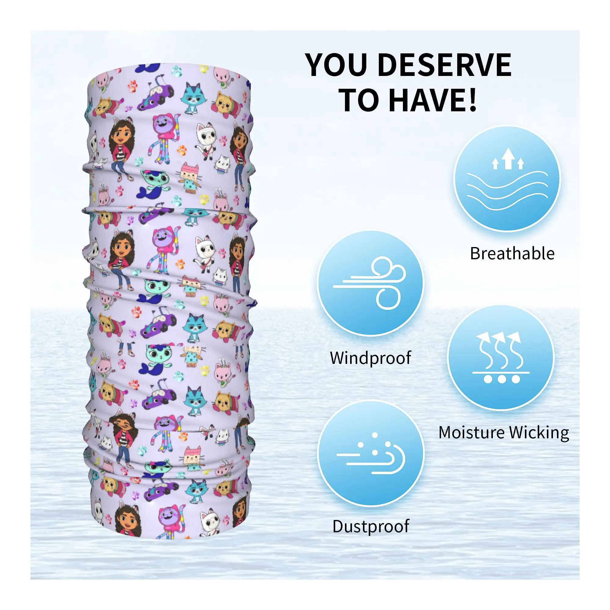 Custom Cute Gabbys Dollhouse Cartoon Bandana Winter Neck Warmer Women Windproof Wrap Face Scarf for Hiking  Gaiter Headband 3