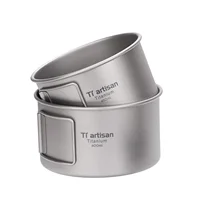 Titanium Bowl With Folding Handle Camping Bowl 450ml/600ml No Lid/with Lid Dinner Food Container Outdoor Pan Camp-Cooking 1