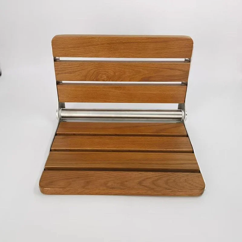 Wall Mounted Folding Chair Bathroom Shower Seat Waterproof Wooden Footstool Hidden Folding Chair For Bathing Space Saving