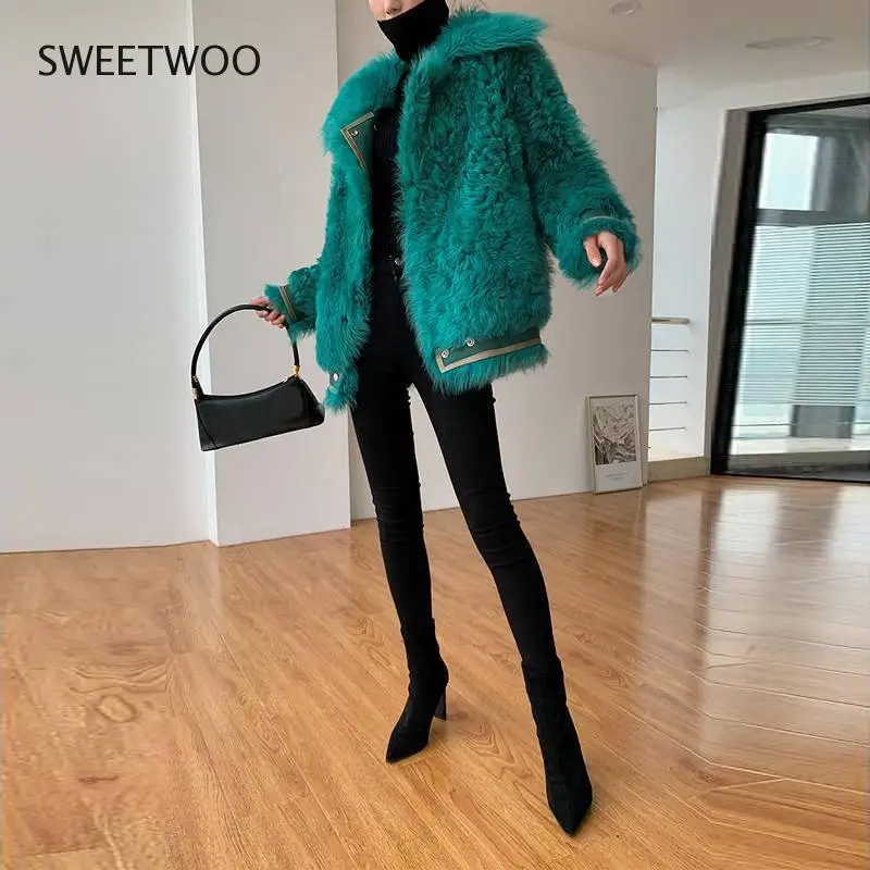 Faux Fur Sheepskin Coats for Women Winter Fashion Wool Coat Female Warm Turn Down Collar Outwear Sheep Shearing New Jacket 2022