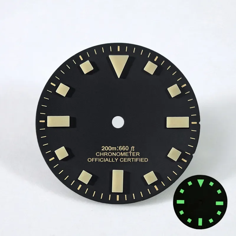 Retro Matte Blue and Black Watch Dial with BGW9 C3 Lume - 28.5mm Diameter